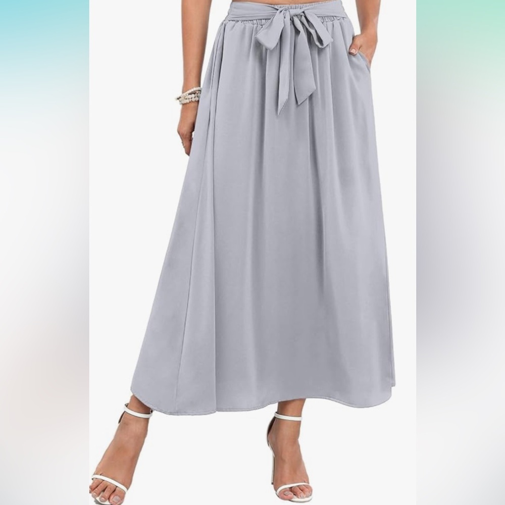 Chic Light Gray Maxi Skirt with Bow Detail